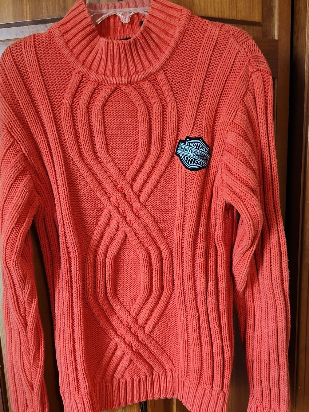Harley-Davidson Orange Cable Knit Turtleneck Sweater